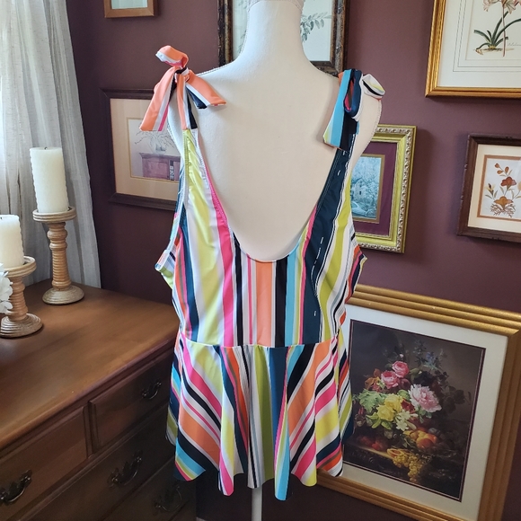 Plus size 4X swimsuit top striped adjustable straps - Picture 3 of 11